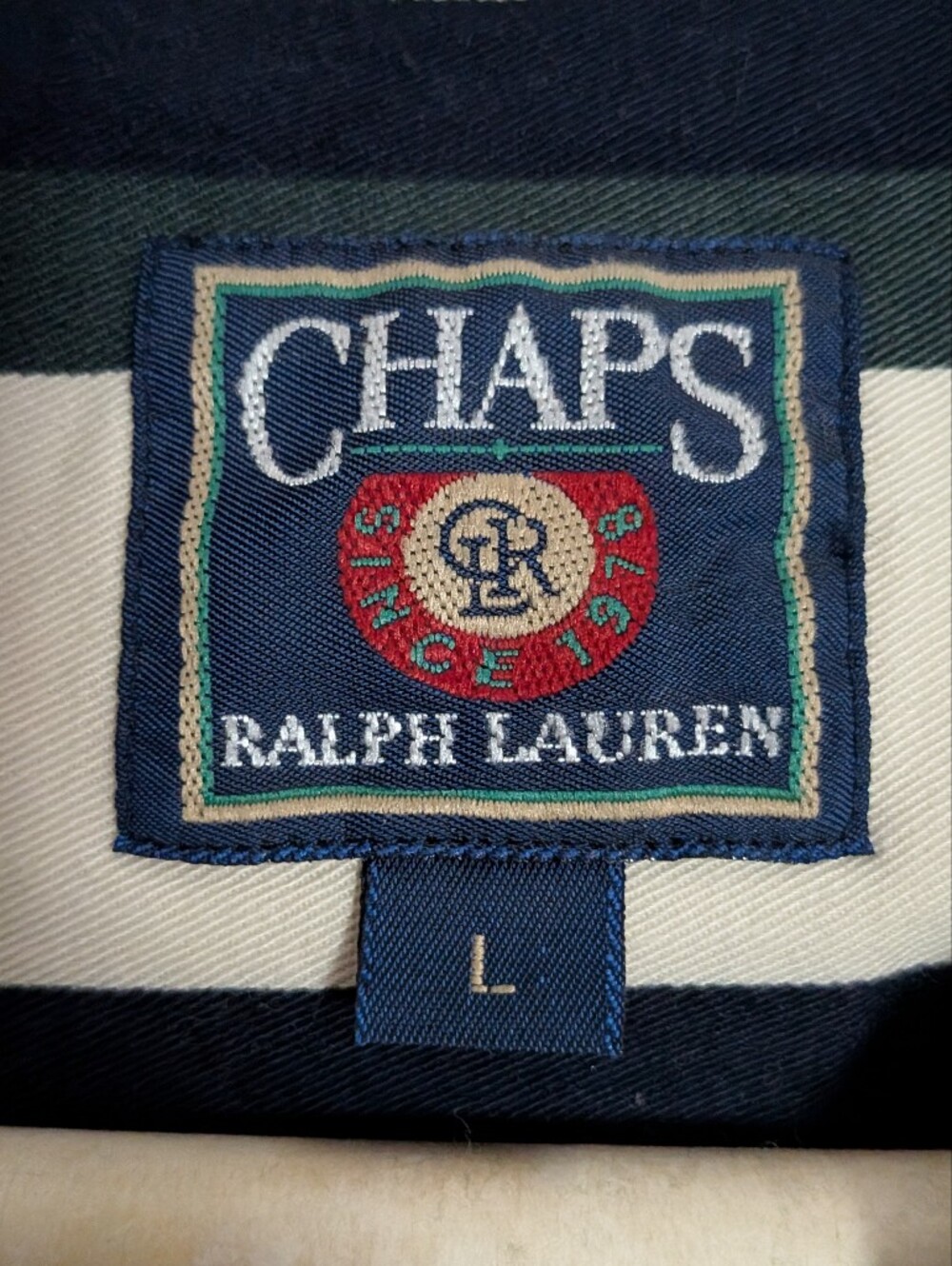 Vintage 90s Chaps Ralph Lauren Striped Shirt Large Long Sleeve Crest Crown - Picture 3 of 8